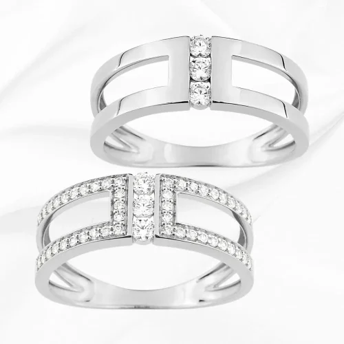Bagues trilogie en Or Blanc 18k et pavage oxyde de zirconium, L'Etabli du Bijoutier