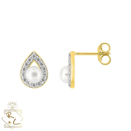 Boucles d'oreilles perles de culture et zirconiums en or jaune 750/000, Goccia, L'Etabli du Bijoutier