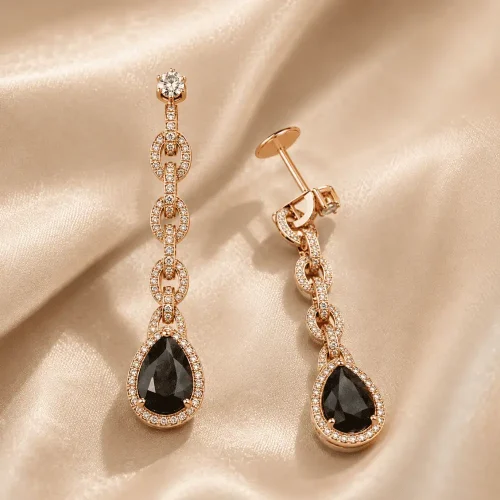 Boucles d’oreilles quartz fumé taille poire et diamants en or rose 18k, L'Etabli du Bijoutier, Haguenau