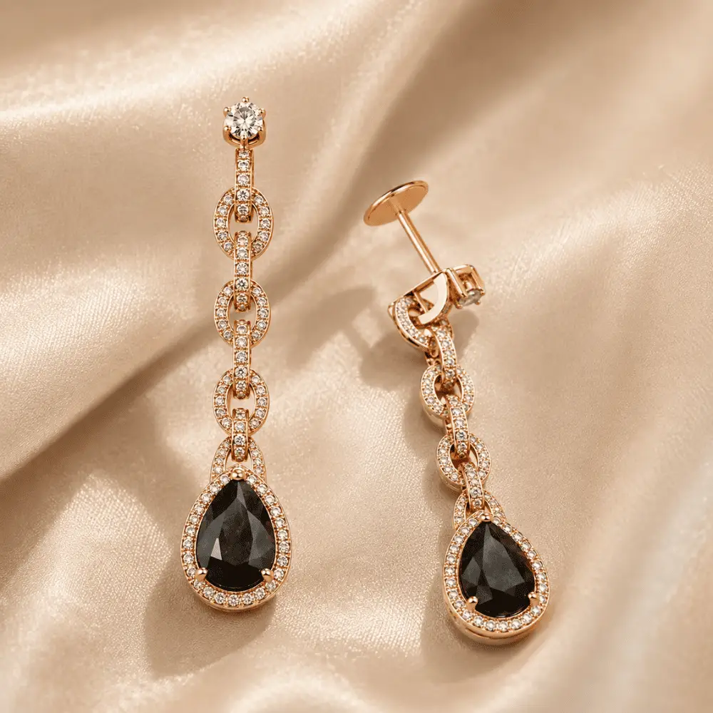 Boucles d’oreilles quartz fumé taille poire et diamants en or rose 18k, L'Etabli du Bijoutier, Haguenau