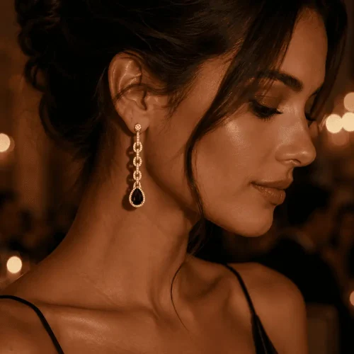 Boucles d’oreilles quartz fumé taille poire et diamants en or rose 18k, L'Etabli du Bijoutier, Haguenau