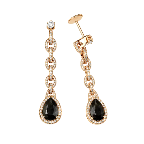 Boucles d’oreilles quartz fumé taille poire et diamants en or rose 18k, L'Etabli du Bijoutier, Haguenau
