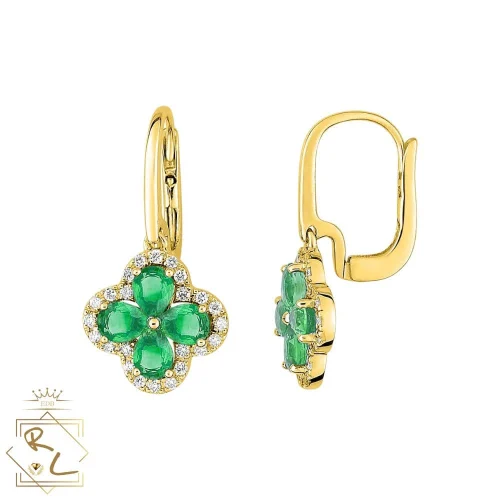 Boucles d'oreilles trèfles émeraudes et diamants en Or Jaune 750/000, L'Etabli du bijoutier, Haguenau