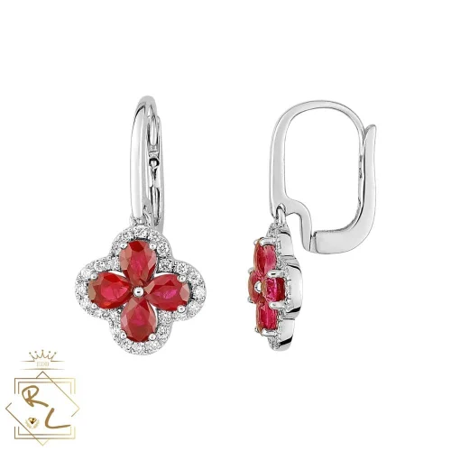Boucles d'oreilles trèfle rubis et diamants en or blanc 750/000 L'Etabli du bijoutier, Haguenau