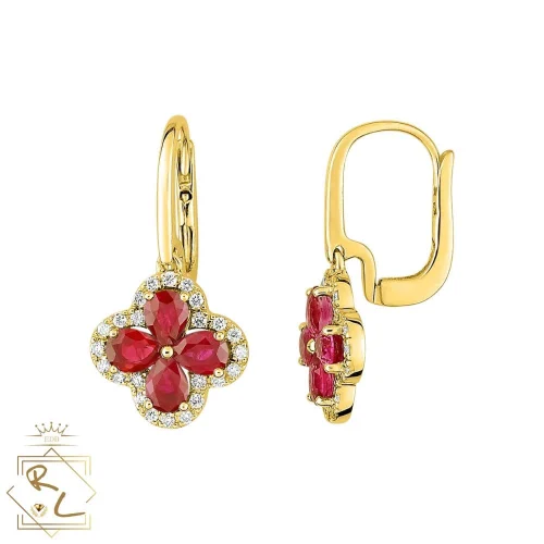 Boucles d'oreilles trèfle rubis et diamants en or jaune 750/000 L'Etabli du bijoutier, Haguenau