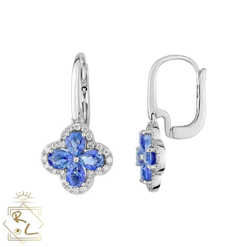 Boucles d'oreilles trèfle saphirs et diamants en or blanc 750/000 L'Etabli du bijoutier, Haguenau