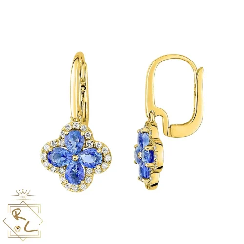 Boucles d'oreilles trèfle saphirs et diamants en or jaune 750/000 L'Etabli du bijoutier, Haguenau