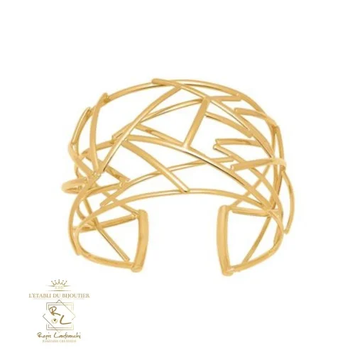 Bracelet jonc ouvert en or 18k, style graphique design