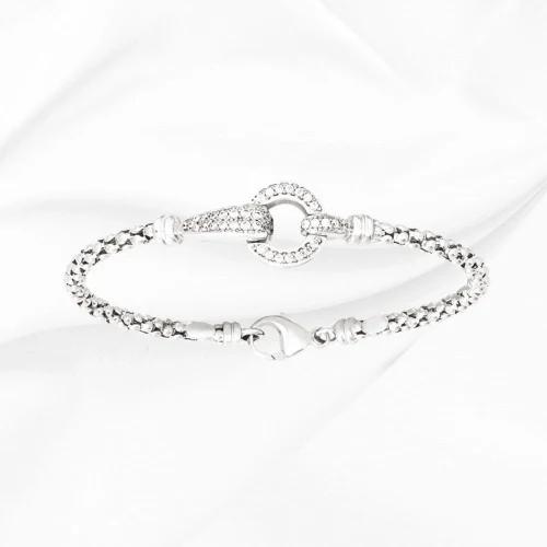 Bracelet jonc pop-corn 3.5mm boucle Cz 60x50mm Loane en Argent 925/000 rhodie l'Etabli du Bijoutier Haguenau