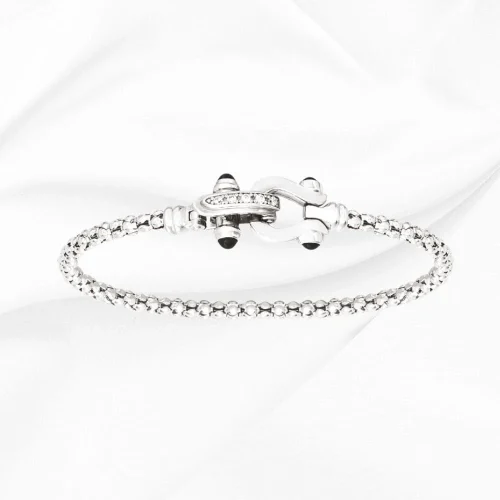 Bracelet jonc pop-corn 3.5mm fermoir boucle zirconiums 60x50mm, Serena en Argent 925/000 rhodié L'Etabli du Bijoutier Haguenau