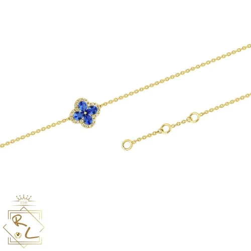 Bracelet trèfle saphirs et diamants en or jaune 750/000 L'Etabli du bijoutier, Haguenau