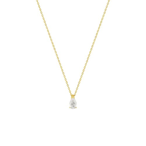 Collier diamant poire, 0.50ct, en or jaune 750/000, avec au choix : diamant naturel ou diamant de synthèse. L'Etabli du Bijoutier Haguenau