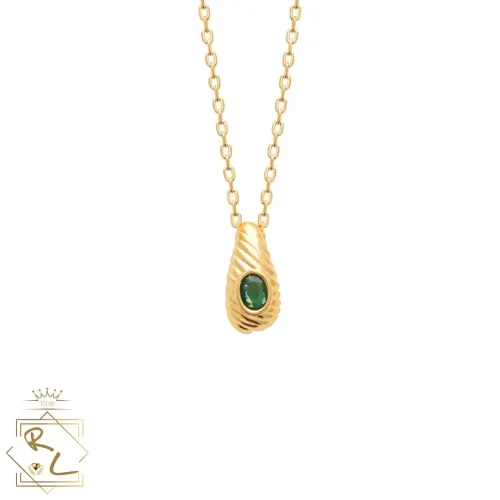 Collier en plaqué or et pierre verte, Veralda, L'Etabli du Bijoutier, Haguenau