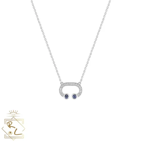 Collier pendentif ovale serti diamants et saphirs en or blanc 750/000, Arcéa 1, L'Etabli du Bijoutier, Haguenau