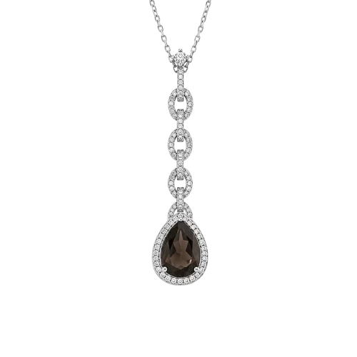 Collier quartz fumé taille poire et diamants en or blanc 18k, Eclipse, L'Etabli du Bijoutier, Haguenau