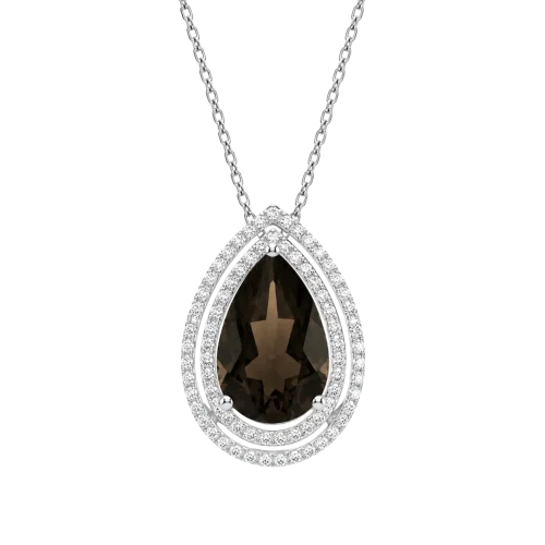 Collier quartz fumé taille poire et diamants en or blanc 18k, L'Etabli du Bijoutier, Haguenau