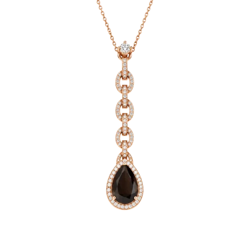 Collier quartz fumé taille poire et diamants en or rose 18k, Eclipse, L'Etabli du Bijoutier, Haguenau