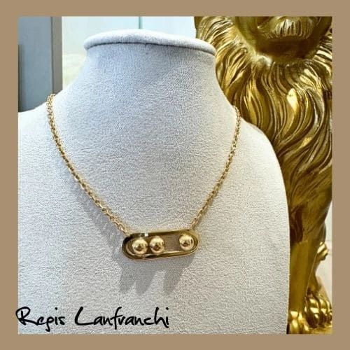 Collier création sur mesure en or jaune 750/000 pendentif effet Messika avec billes en or