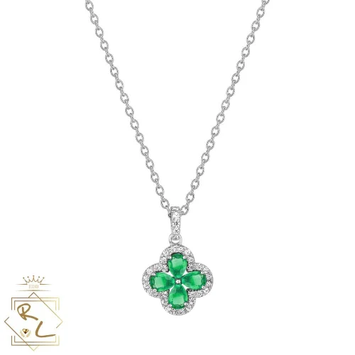 Collier trèfle émeraudes et diamants en Or Blanc 750/000, L'Etabli du bijoutier, Haguenau