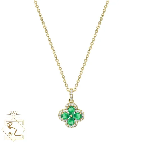 Collier trèfle émeraudes et diamants en Or Jaune 750/000, L'Etabli du bijoutier, Haguenau