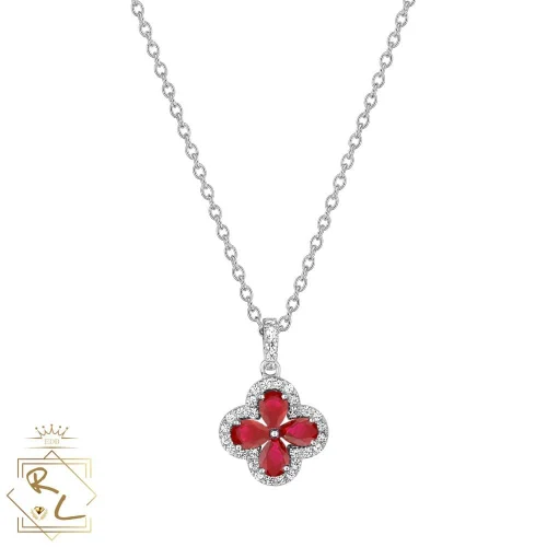 Collier trèfle rubis et diamants en or blanc 750/000 L'Etabli du bijoutier, Haguenau