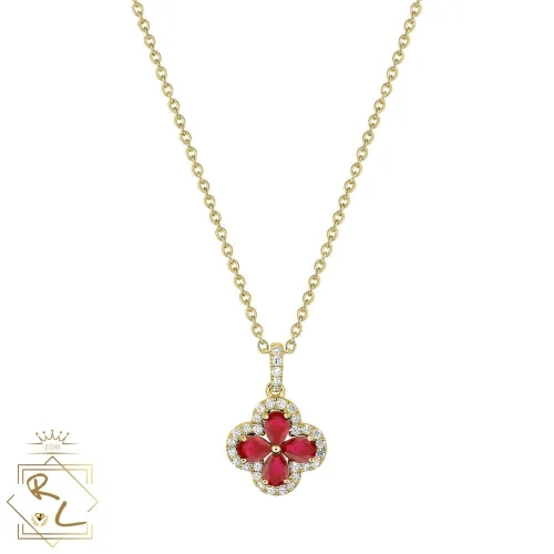 Collier trèfle rubis et diamants en or jaune 750/000 L'Etabli du bijoutier, Haguenau