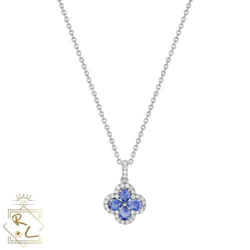 Collier trèfle saphirs et diamants en or blanc 750/000 L'Etabli du bijoutier, Haguenau