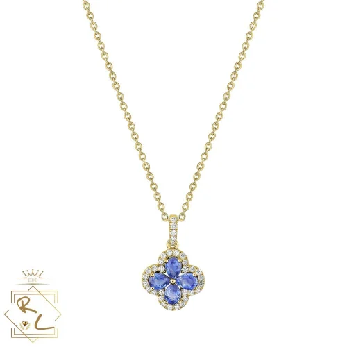 Collier trèfle saphirs et diamants en or jaune 750/000 L'Etabli du bijoutier, Haguenau