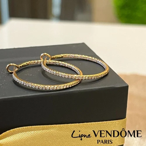 Créoles 3cm, 1 ligne diamants en Or Rose 750/000, Ligne Vendôme, L'Etabli du Bijoutier