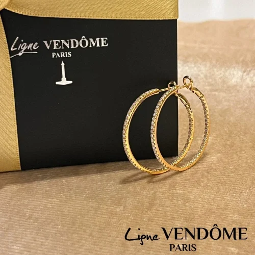 Créoles 3cm, 1 ligne diamants en Or Rose 750/000 Ligne Vendôme, L'Etabli du Bijoutier