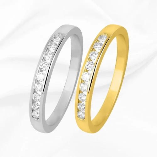 Demi alliance femme en or blanc et jaune 750/000 et diamants naturels, L'Etabli du Bijoutier
