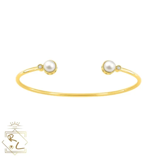 Jonc perles de culture et diamants en or jaune 750/000, Aurora, L'Etabli du Bijoutier, Haguenau