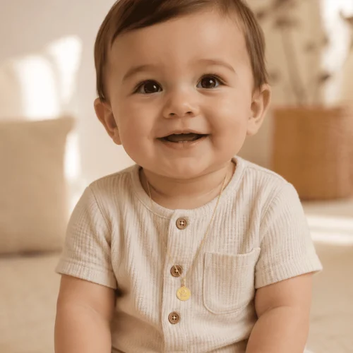 Médaille de Baptême en or jaune 9k et 18k, Idée cadeau de baptême ou de naissance.