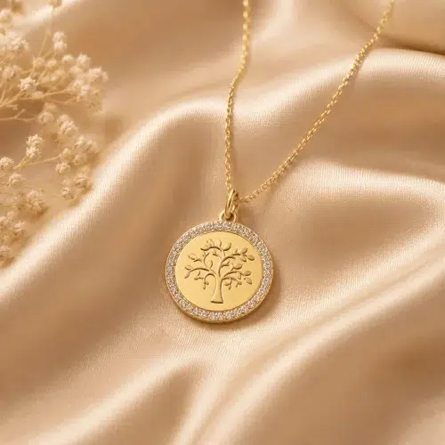 Pendentif arbre de vie en or jaune 18k et oxydes de zirconium, Lina, L'Etabli du Bijoutier, Haguenau