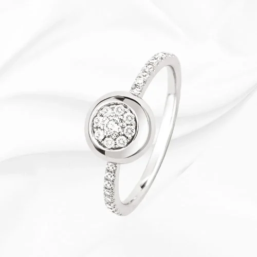 Solitaire accompagne serti cabochon en diamants 0.24ct en Or Blanc 18k, L'Etabli du Bijoutier