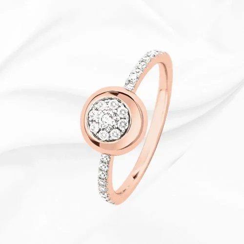 Solitaire accompagne serti cabochon en diamants 0.24ct en Or Rose 18k, L'Etabli du Bijoutier
