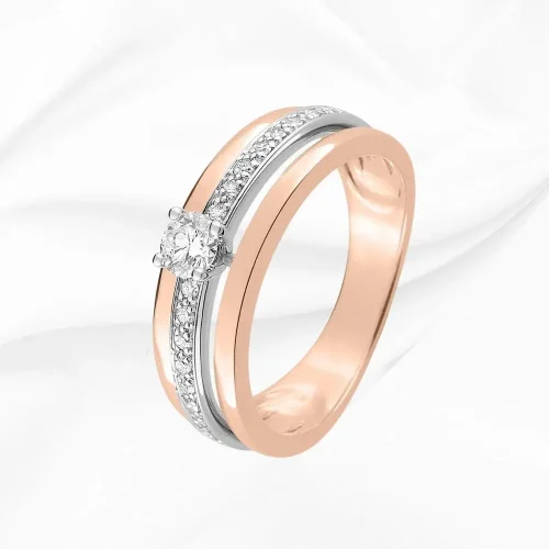 Solitaires accompagnes en Or 750/000 Blanc et Rose, diamant central 0.20ct, poids total 0.29ct, L'Etabli du Bijoutier