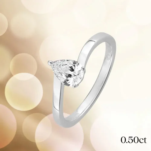 Solitaire accompagne diamant poire en or blanc 18k, 0.50ct, Lena n°1, L'Etabli du Bijoutier, Haguenau
