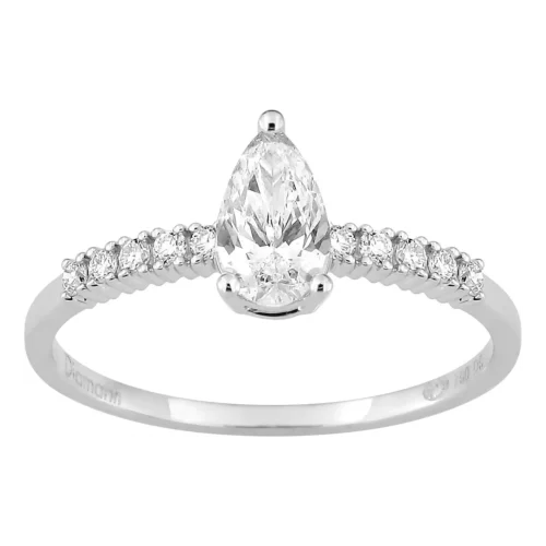 Solitaire accompagné diamant poire en or blanc 18k, 0.63ct, Ava, L'Etabli du Bijoutier, Haguenau
