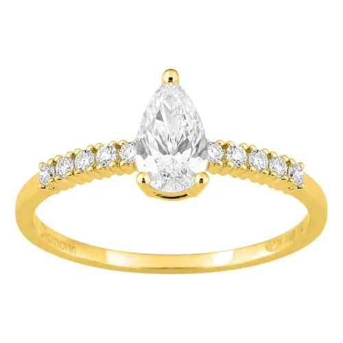 Solitaire accompagné diamant poire en or jaune 18k, 0.63ct, Ava, L'Etabli du Bijoutier, Haguenau