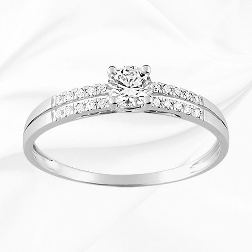 Solitaire accompagné double rangs en or blanc 375/000 et oxydes de zirconium, Angèle, L'Etabli du Bijoutier, Haguenau
