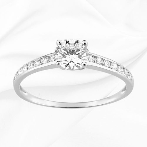 Solitaire accompagné en or blanc 375/000, oxydes de zirconium, Rosalia, L'Etabli du Bijoutier, Haguenau