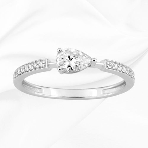 Solitaire accompagné en or blanc 375/000 zirconium forme poire, Lumi, L'Etabli du Bijoutier, Haguenau