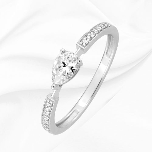 Solitaire accompagné en or blanc 375/000 zirconium forme poire, Lumi, L'Etabli du Bijoutier, Haguenau