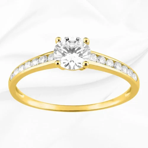 Solitaire accompagné en Or Jaune 750/000 et zirconiums, pas cher, L'Etabli du Bijoutier