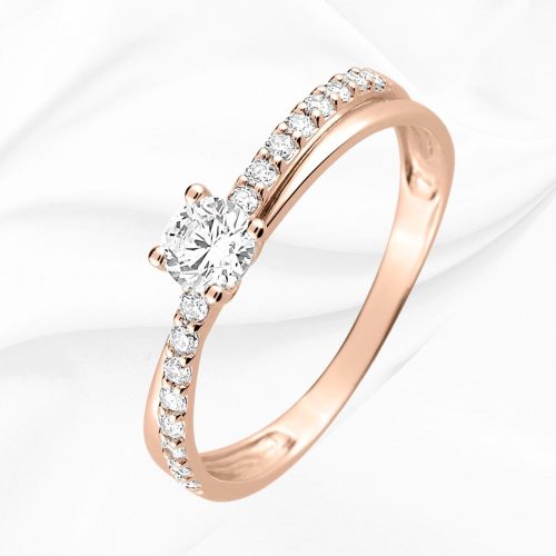 Solitaire accompagné entrelacé en or rose 375/000, oxydes de zirconium, Solène, L'Etabli du Bijoutier, Haguenau