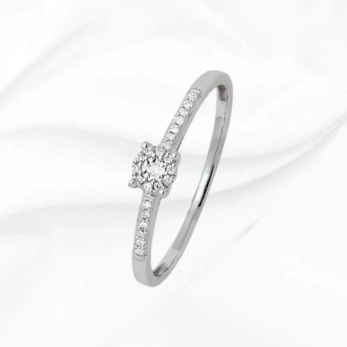 Solitaire accompagne serti illusion en diamants 0.08ct Or Blanc 18k, L'Etabli du Bijoutier