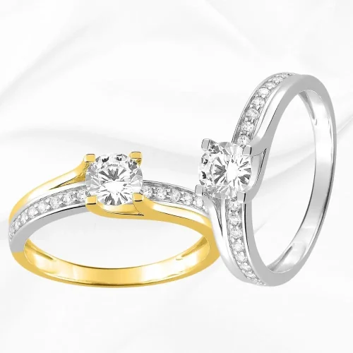 Solitaire accompagné en Or Blanc et Jaune et zirconiums, L'Etabli du Bijoutier