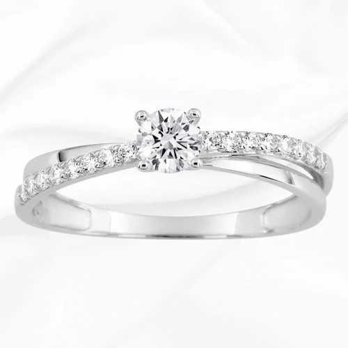 Solitaire croisé en Or Blanc 18k et zirconiums, L'Etabli du Bijoutier