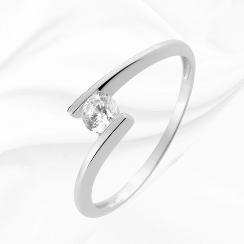 Solitaire décalé en or blanc 375/000, oxyde de zirconium, Ines, L'Etabli du Bijoutier, Haguenau